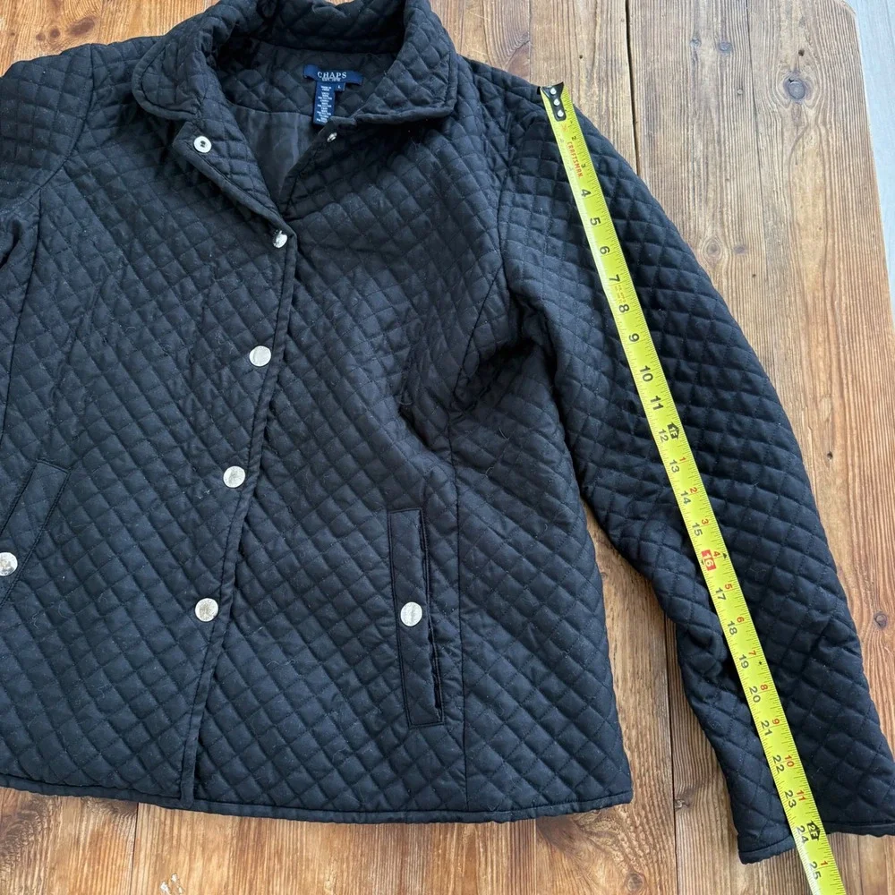 Chaps Black Quilted Diamond Stitch Snap Front Minimalist Jacket Womens Large EUC